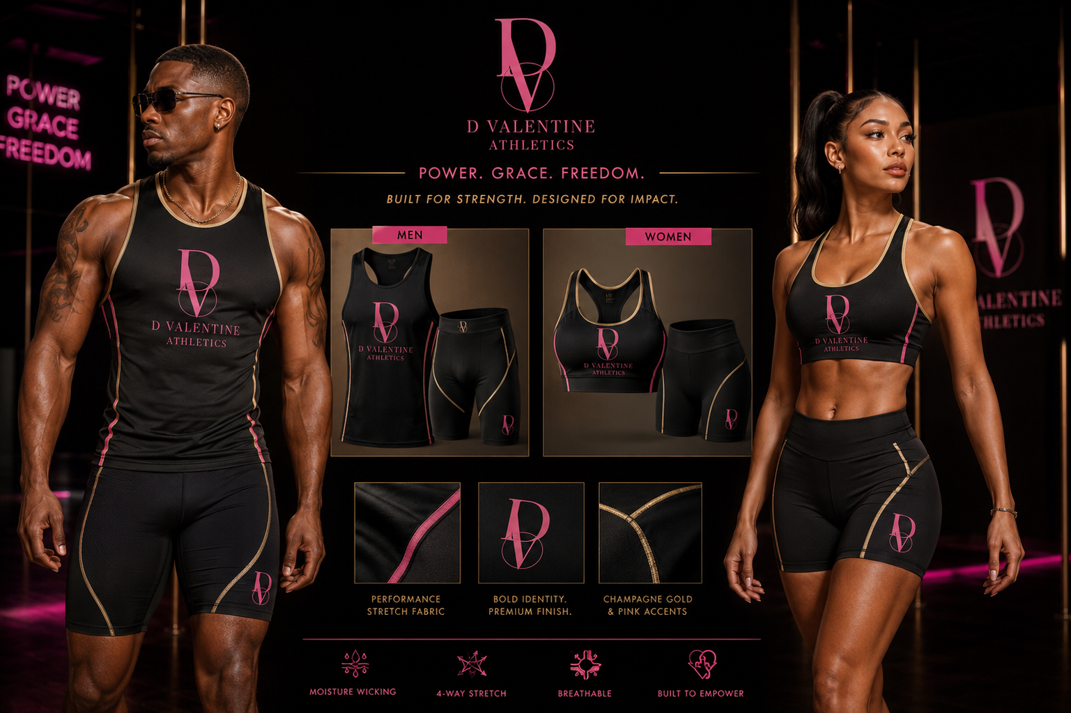 D Valentine Athletics apparel flat lay on matte pink background